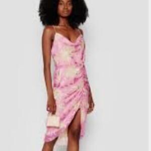 NWT SAMSOE Dapples Floral Satin Burnout Dress Size XL Pink Kirigami